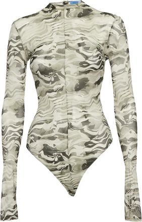 Thierry Mugler Body con stampa camouflage - Grigio