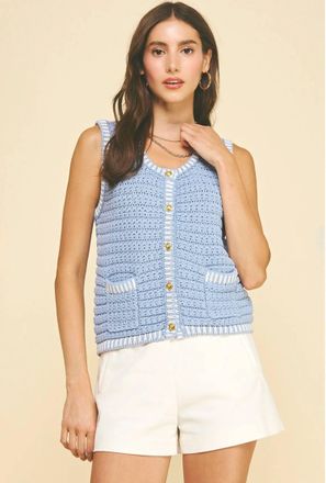 Pinch Design Tweed Sweater Top In Blue