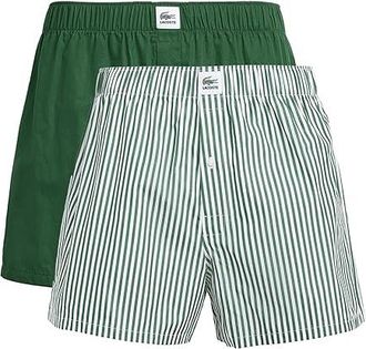 Lacoste 2-Pack Cotton Poplin Boxers Mens Underwear Green/White/Sinople : XS (EUR 3)