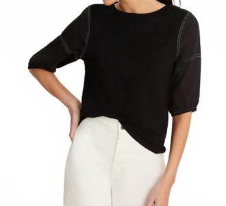 Nic+Zoe Linen Sleeve Cotton Tee In Black Onyx