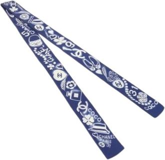 Chanel Pre-owned Scarves, female, Blue, Size: ONE SIZE Pre-owned Vintage Silk Scarf