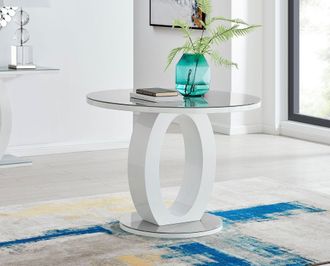 Furniturebox Giovani 100cm 4-Seater Round High Gloss & Glass Dining Table in Grey