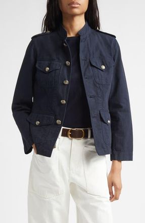 Nili Lotan Raymond Military Cotton Jacket in Midnight at Nordstrom, Size X-Small