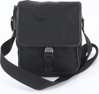 Prada Black Leather Nylon Messenger Bag Shoulder Bag (Pre-Owned)