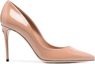 Dolce & Gabbana Beige Patent Leren Pumps met Puntige Neus - Dames - Pumps - Beige - 38 1/2 EU - Leer - Schoenen