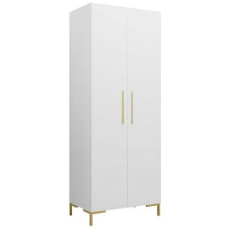 Mirjan24 Mobilier1 - Guardaroba Tivsoa 109, Bianco + Doro, 196x74x44cm, Porte guardaroba: Battenti, Numero di ripiani: 0