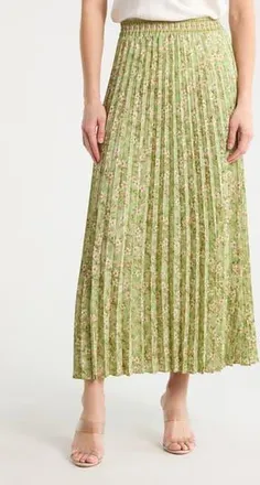 Max Studio Pleated Maxi Skirt in Leaf Tossed Meadow at Nordstrom Rack, Size X-Large