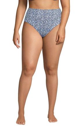 Lands End Cheeky High Waisted Bikini Bottoms in White/navy Ditsy Lilies at Nordstrom, Size 22W
