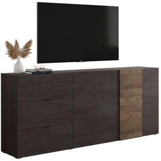 Dmora Dmora - Mobile porta tv Iseo, Credenza da soggiorno, Armadio basso per tv, Base parete attrezzata, Made in Italy, 181x44 h59 cm, Ardesia e Noce