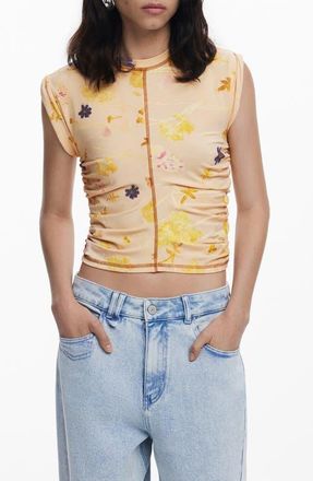 Desigual Floral Exposed Seam Top in Beige at Nordstrom, Size X-Small