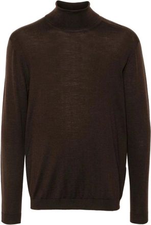 Lardini Turtlenecks, male, Brown, XL, Brown Wool-Silk Turtleneck Jumper