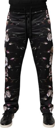 Dolce & Gabbana Floral Jogger Pants - Heren - Slim Fit Broeken - Zwart - 4XL - Polyester - Broeken