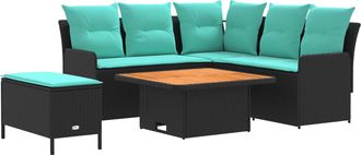 vidaXL Juegos De Muebles 5 Uds. Negro Y Turquesa Rat&aacute;n Sint&eacute;tico Vidaxl