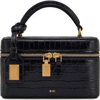 JW PEI Cleo Faux Leather Top Handle Train Case in Black Croc at Nordstrom