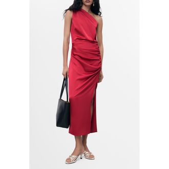 Mango Asymmetric One-Shoulder Satin Cocktail Dress in Wine at Nordstrom Rack, Size 4