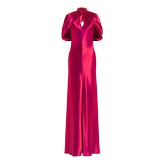 Alberta Ferretti Alberta Ferretti, Gowns, female, Pink, Size: L Satin Evening Dress With Cape Sleeves, High Neck, Drop Front Opening, Floor Length