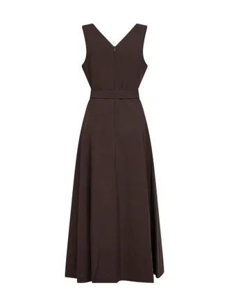 Blanca Vita Viscose Linen Midi Dress - Brown