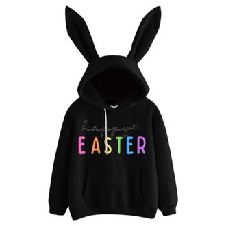 Generic HUIFUAO Happy Easter Womens Plus Size Easter Outfits Easter Hoodies with Bunny Ears Sweatshirts Rabbit Long Sleeve Pullover with Pocket (Black, M)