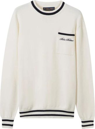 Brooks Brothers Trui met borstzak van katoen - Heren - Ronde hals truien - Wit - S - Katoen - Truien & Vesten