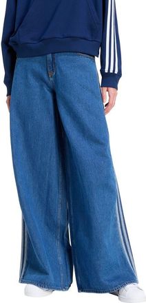 adidas Originals Firebird 3-Stripes Wide Leg Jeans in Medium Vintage Denim at Nordstrom, Size 36
