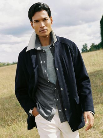 Reiss Navy Wool-blend Cord-collar Worker Jacket, XS