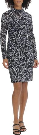 Maggy London Long Sleeve Animal Print Dress In Ivory Black