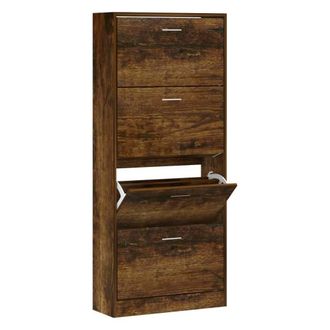 Berkfield Home Shoe Cabinet Smoked Oak 63x24x147 cm Engineered Wood in Brown | Size: 63 x 24 x 147 cm