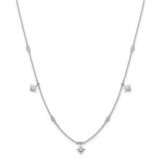 Diamond2Deal Sterling Silver 7 Stone 7 Star Stations Cubic Zirconia Necklace 16 with 2 inch Ext