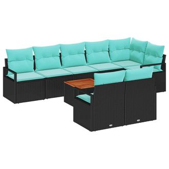 vidaXL Conjunto De Sof&aacute;s De Jard&iacute;n 9 Pcs Negro Rat&aacute;n Sint&eacute;tico Vidaxl