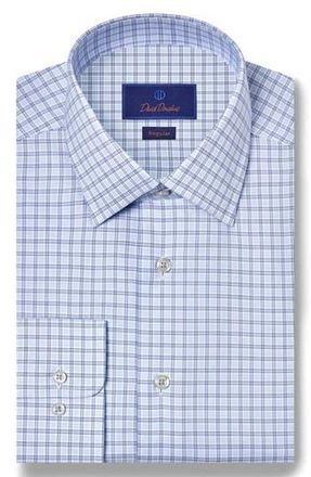 David Donahue Regular Fit Check Print Cotton Twill Dress Shirt in Blue/Sky at Nordstrom Rack, Size 18 - 34/35