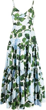 Oscar De La Renta floral-print tiered maxi dress - women - Cotton/Elastane - 6 - Blue
