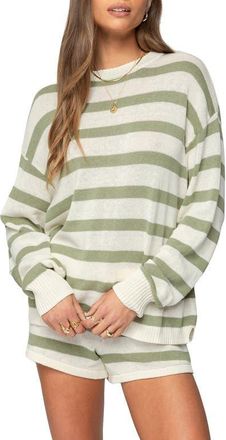 Edikted Amaris Stripe Oversize Sweater in Olive at Nordstrom, Size X-Small