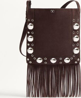 Valentino Garavani Borsa A Spalla Valentino Garavani Nellc&ocirc;te In Suede Con Frange Uomo MARRONE UNI