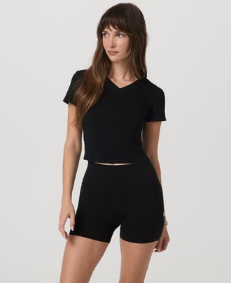 Vuori Clothing Short Sleeve Tuvalu Double V Neck | Dark Jade | XS, Size Extra Small