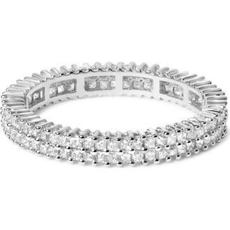 House of Brilliance 10K White Gold 1.0 Cttw Princess Cut Diamond Double Row Eternity Band Ring at Nordstrom, Size 8