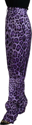 Dolce & Gabbana Womens Purple Leopard Print High Waist Pants Cotton Elastane