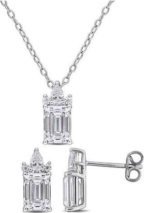 Delmar Emerald Round Cut Lab Created White Moissanite Pendant Necklace & Stud Earrings Set at Nordstrom Rack