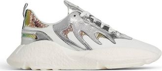 Roberto Cavalli Ladies White / Silver Metallic Panelled V1per Sneakers, Brand Size 38 ( US Size 8 )
