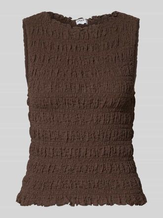 Jake*s Casual Top mit Smok-Details und Rundhalsausschnitt in Dunkelbraun, Gr&ouml;&szlig;e XXL