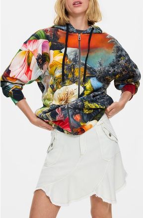 Desigual Print Front Zip Hoodie in Multi at Nordstrom, Size Medium