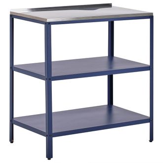 Beliani Isla De Cocina De Jard&iacute;n Exterior Con Estantes Y Encimera De Acero Inoxidable 80x50x92 Cm Azul Vilama