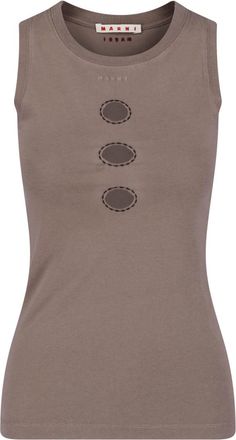 Marni Taupe Cotton Stitched Detail Tank Top