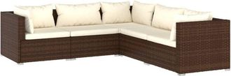 vidaXL Set Muebles De Jard&iacute;n 5 Piezas Y Cojines Rat&aacute;n Sint&eacute;tico Marr&oacute;n Vidaxl