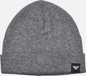Emporio Armani Mens Patch Logo Grey Beanie Hat