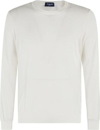 Drumohr Round-neck Knitwear, male, White, 2XL, Ribbed Knit Jumper Milk White