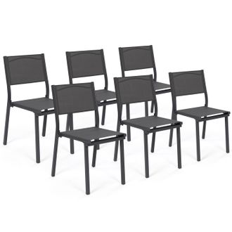 IDMarket Set Di 6 Sedie Da Giardino Olbia Impilabili In Metallo E Textilene, Grigio Antracite