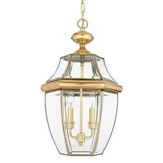 Netlighting Newbury 2 Light Large Outdoor Ceiling Chain Lantern Polished Brass E14 in Yellow