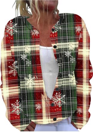 Generic Christmas Cardigans for Women UK Elegant Retro Printed Ribbed Knit Coat Ladies Novelty Xmas Colourful Print Cardigans Soft Knitted Jumper Sweater Wome