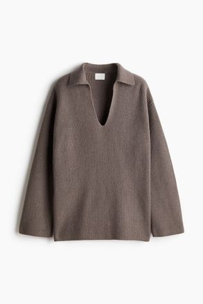 H&M Pullover mit Kragen - Dunkles Greige