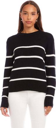 Karen Kane Stripe Crewneck Sweater In Black With Off White